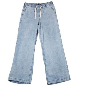 GAP High Rise Wide Leg Denim Jeans Light Wash Elastic Waist Women's Size M